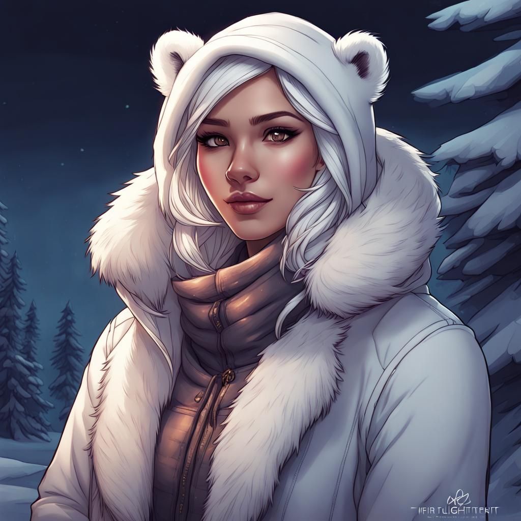 Anthro Polar Bear in Winter Cabin, Comic Art