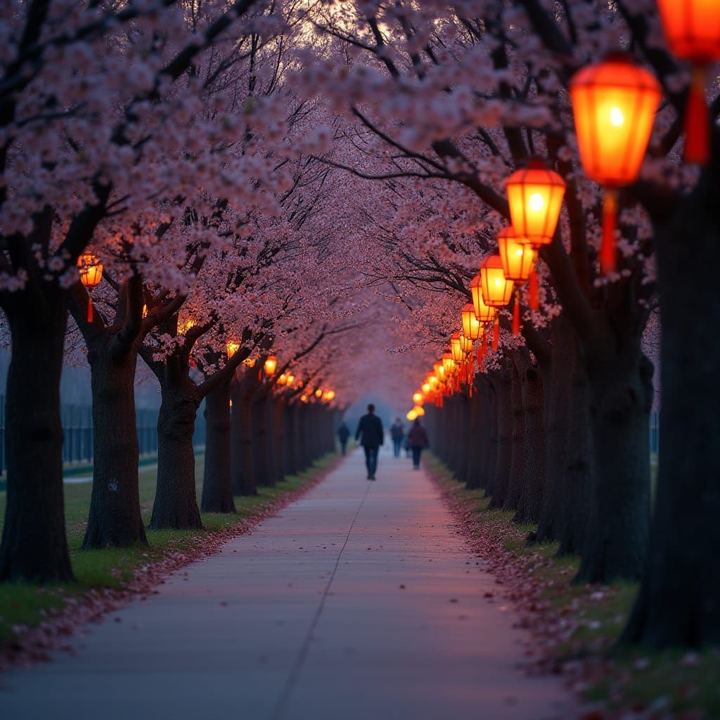 Spring Promenade at Dusk with Lanterns