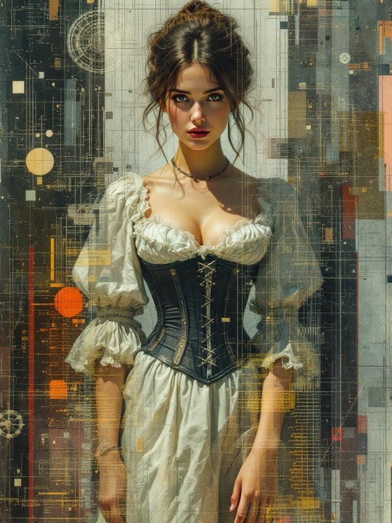 Renaissance Glitch Art Pin-Up in Tonalist Style