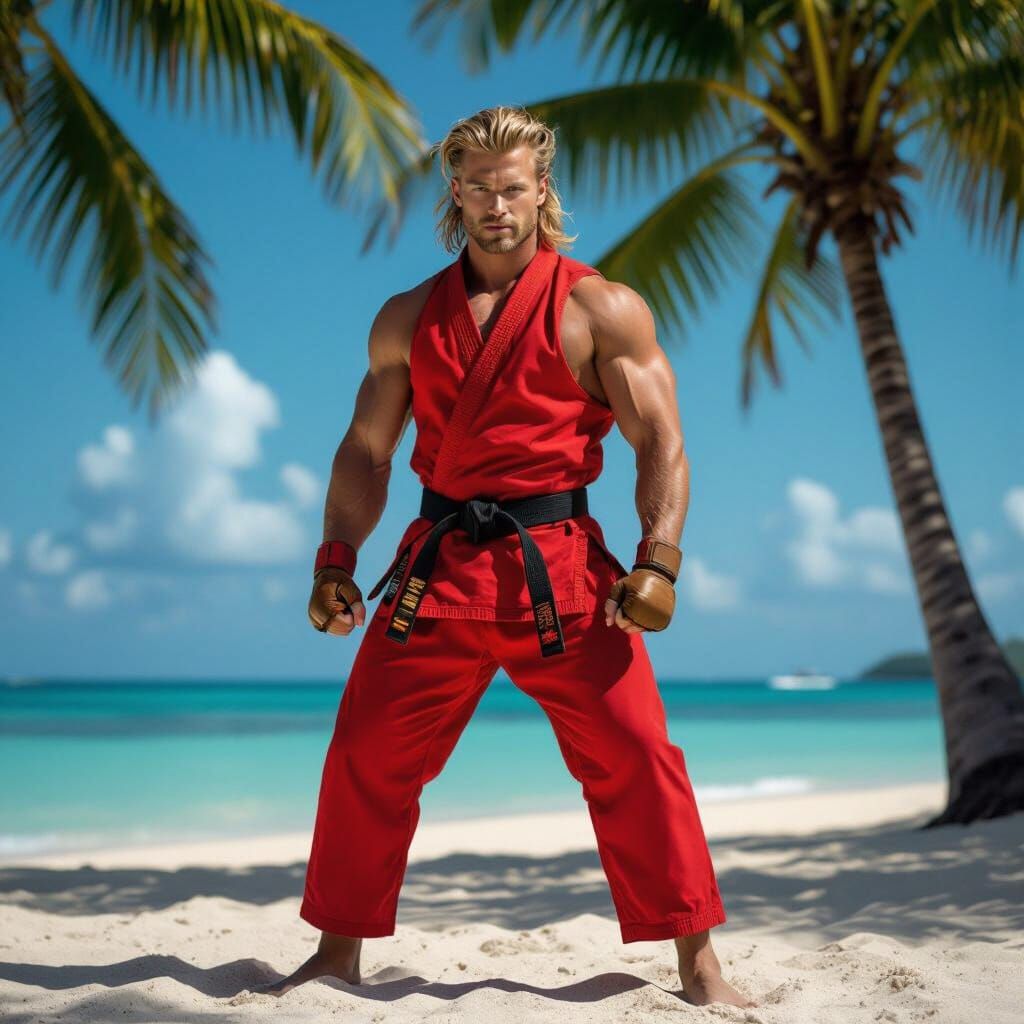 Hyper-Realistic Photo of Muscular Man on Tropical Beach