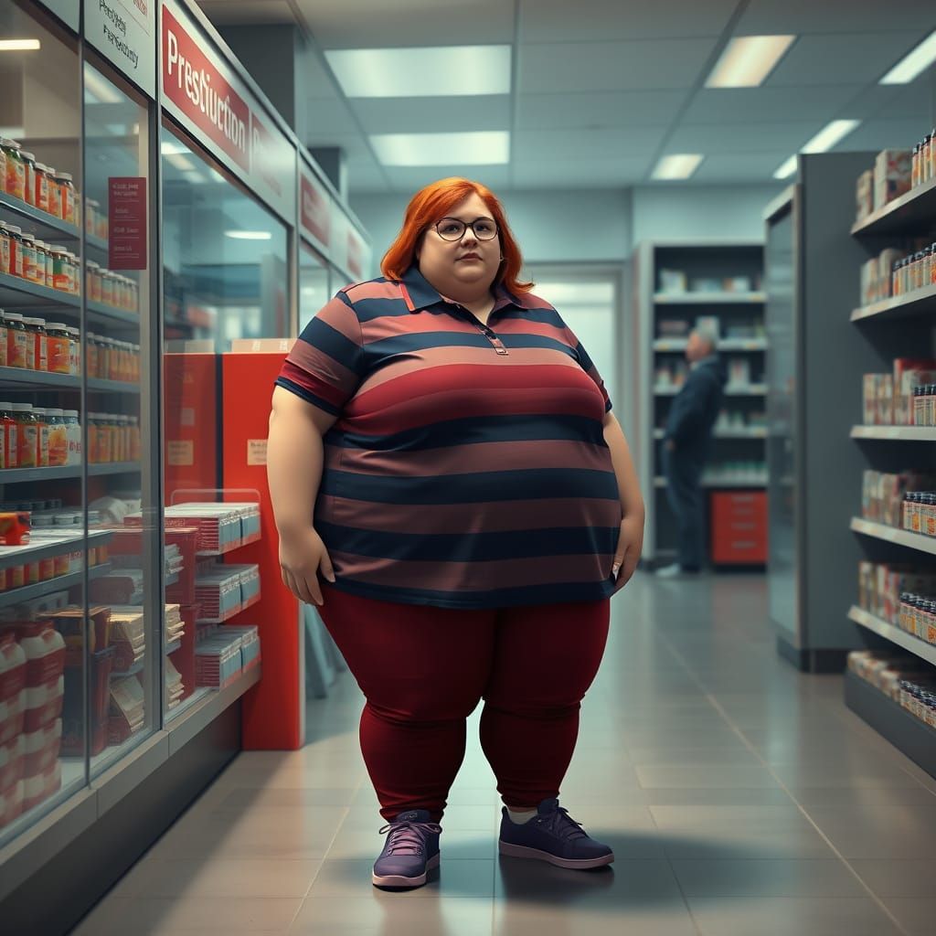Morbidly Obese Woman in Fantasy Pharmacy Scene