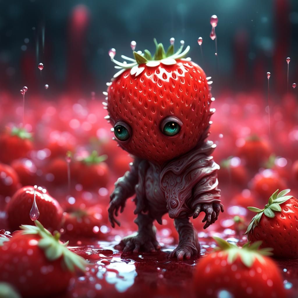 Strawberry Zombie in Bioluminescent Field, Detailed Studio P...