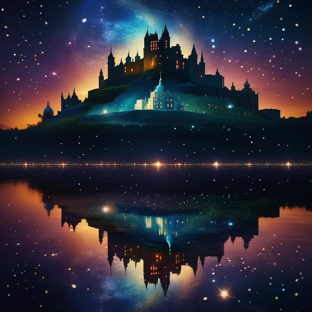 Whimsical Ancient City Skyline Under Stars