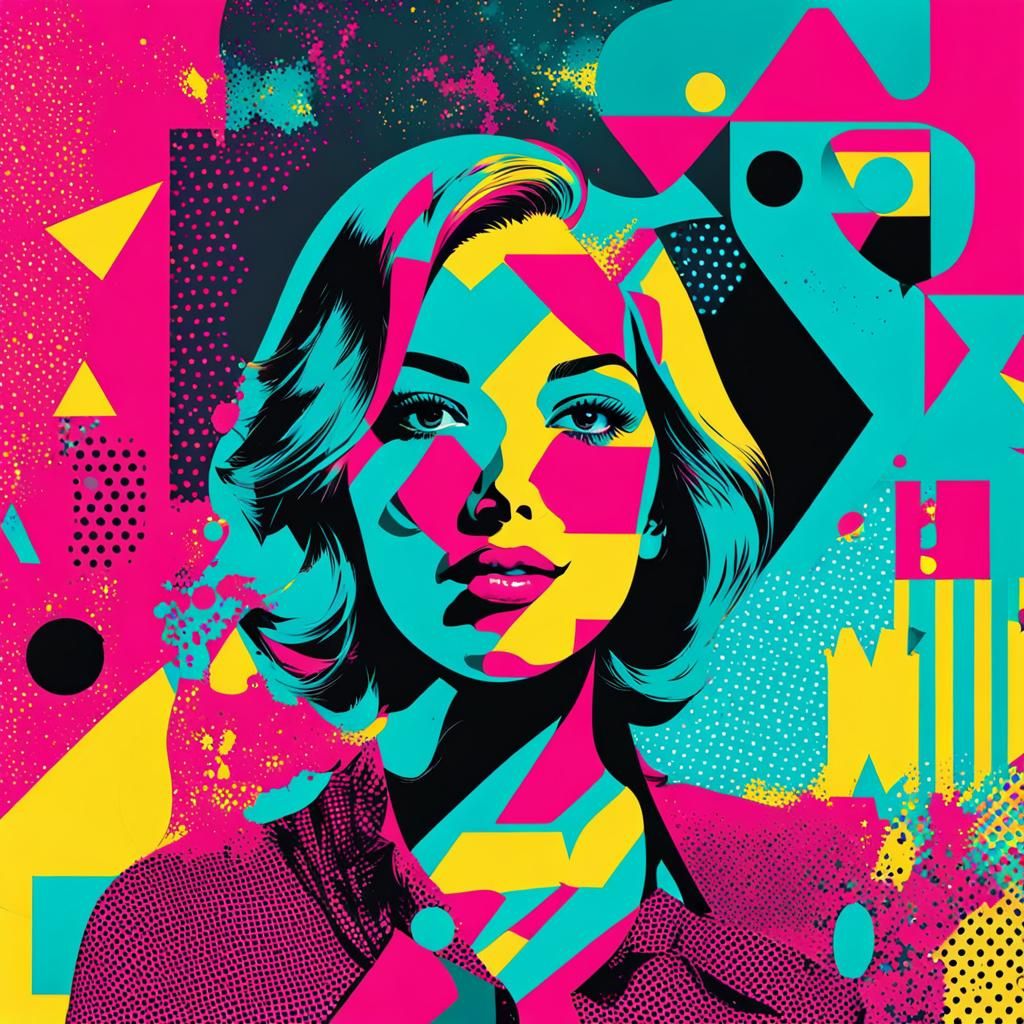 Vibrant Pop Art Portrait with Geometric Shapes