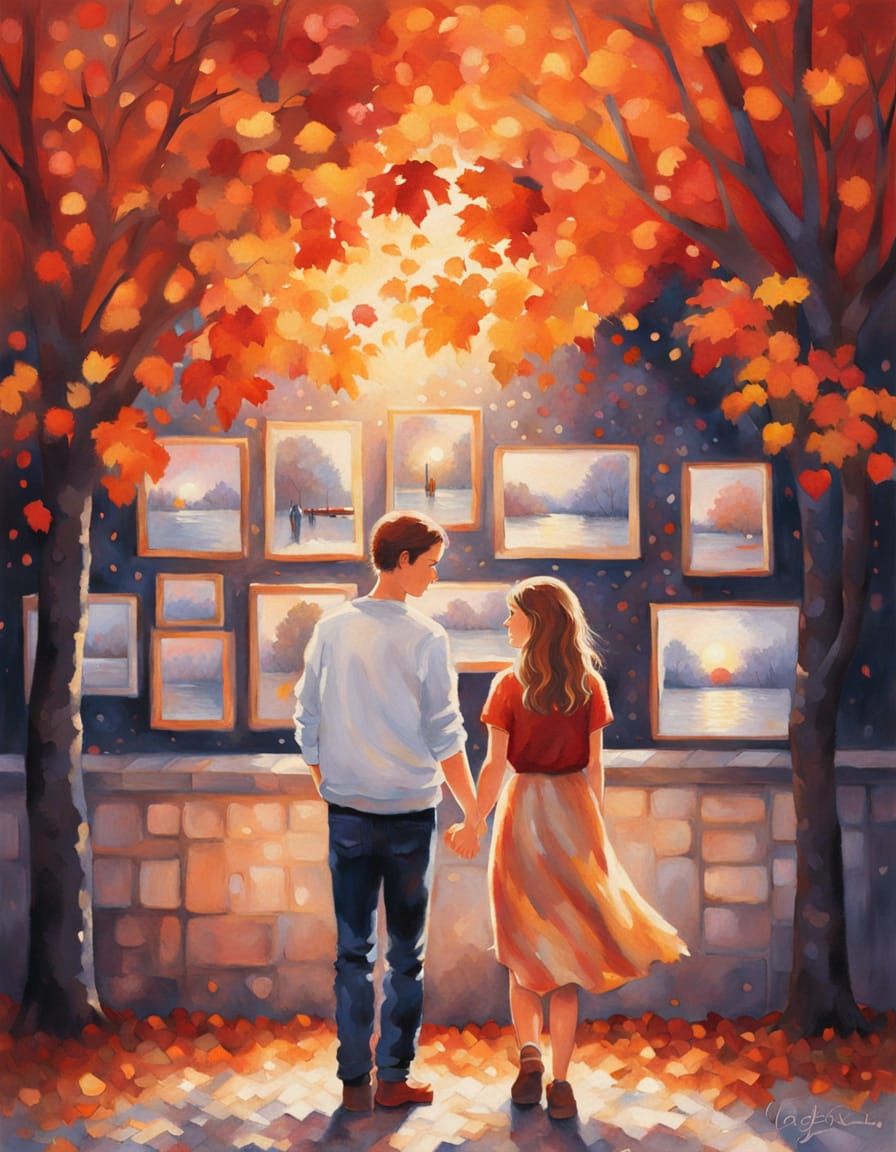 Autumn Romance: A Pointillist Digital Painting