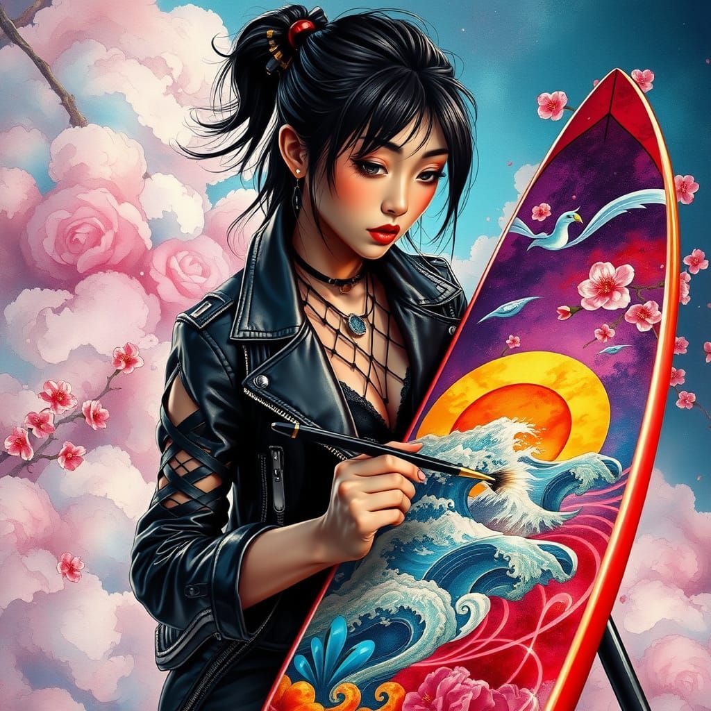 Airbrush Artist in Neon Japanese Cyberpunk