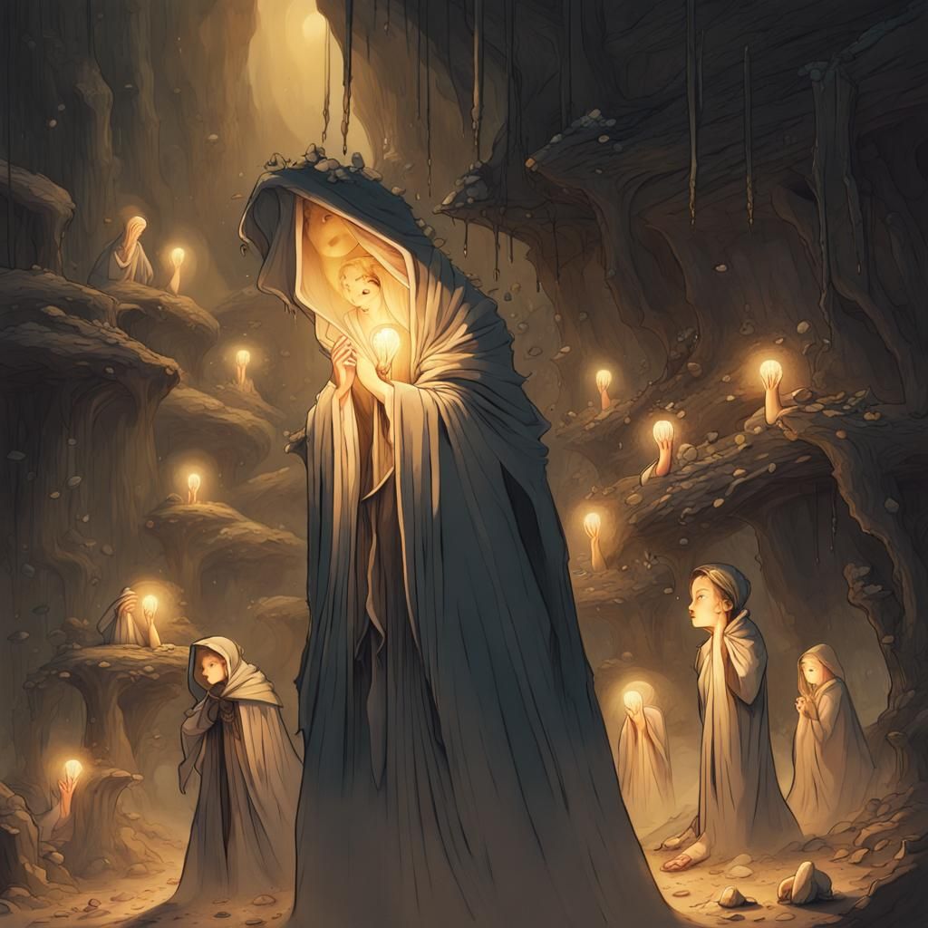 Underground Creatures Praying to Crystal: Dark Fantasy Art