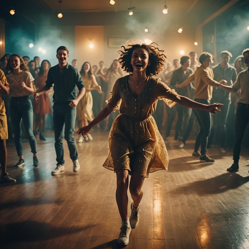 Joyful Dance: Cinematic Film Still in Golden Light