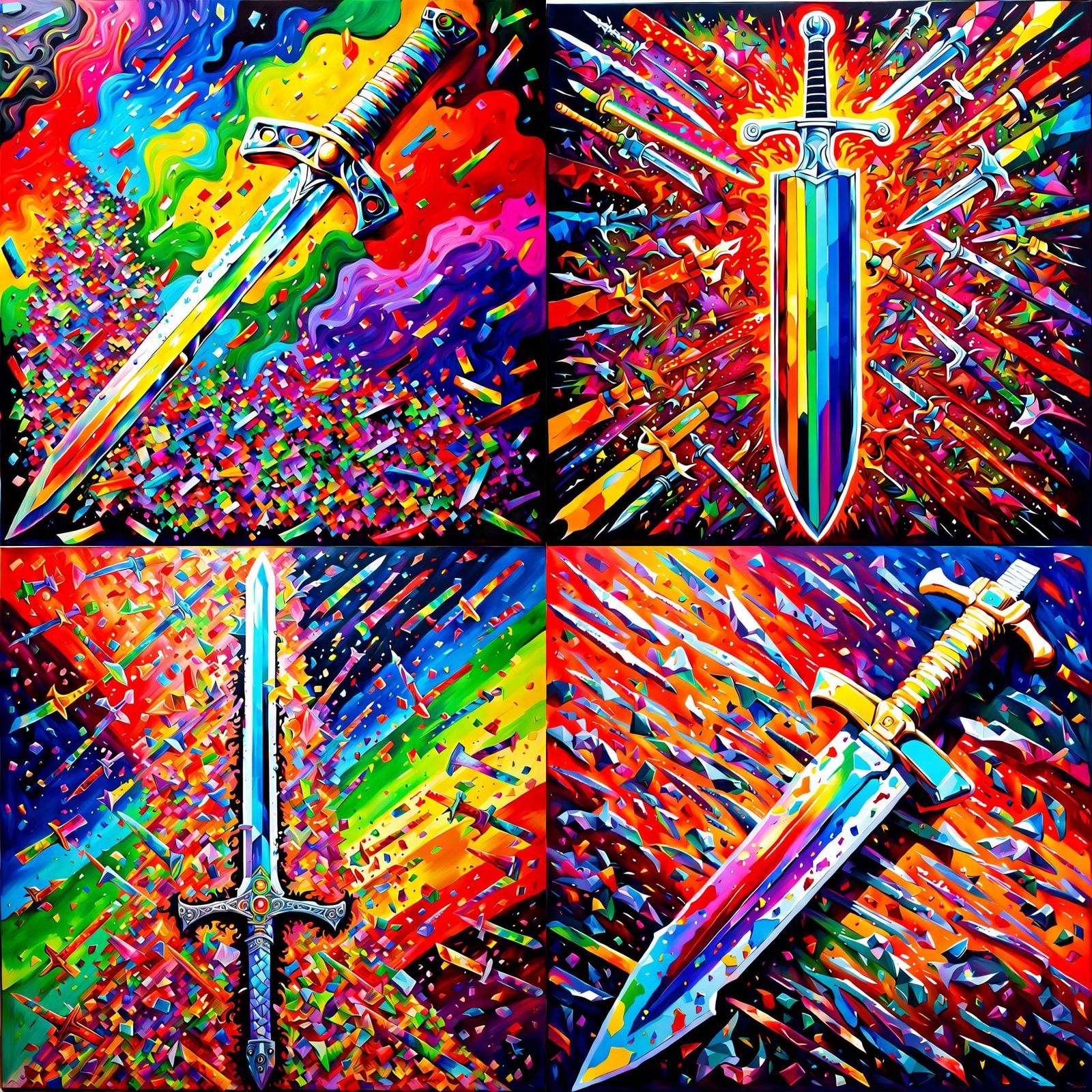 Rainbow Titanium Sword Shattering, Acrylic on Canvas