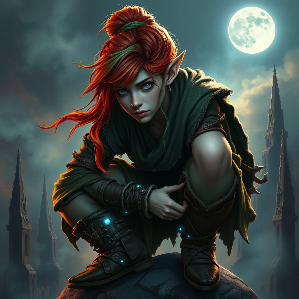 Ethereal Half-Blood Warrior Amidst Mystic Mists