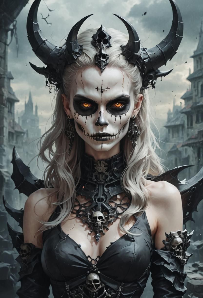 Skull Silhouette Against Black Windows