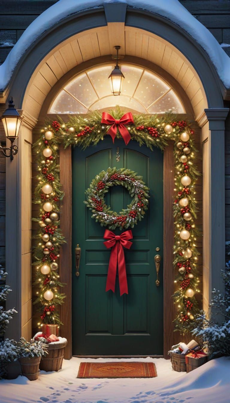 Majestic Winter Christmas Wreath in Snowy Setting
