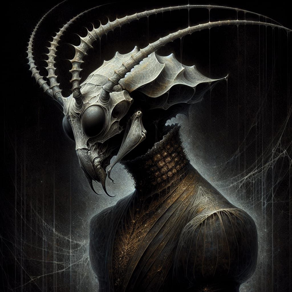 Mantis-Headed Figure in Ethereal Mournful Ambience