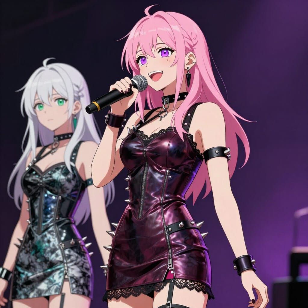 Rock Star Performance: Pink Haired Singer on Stage