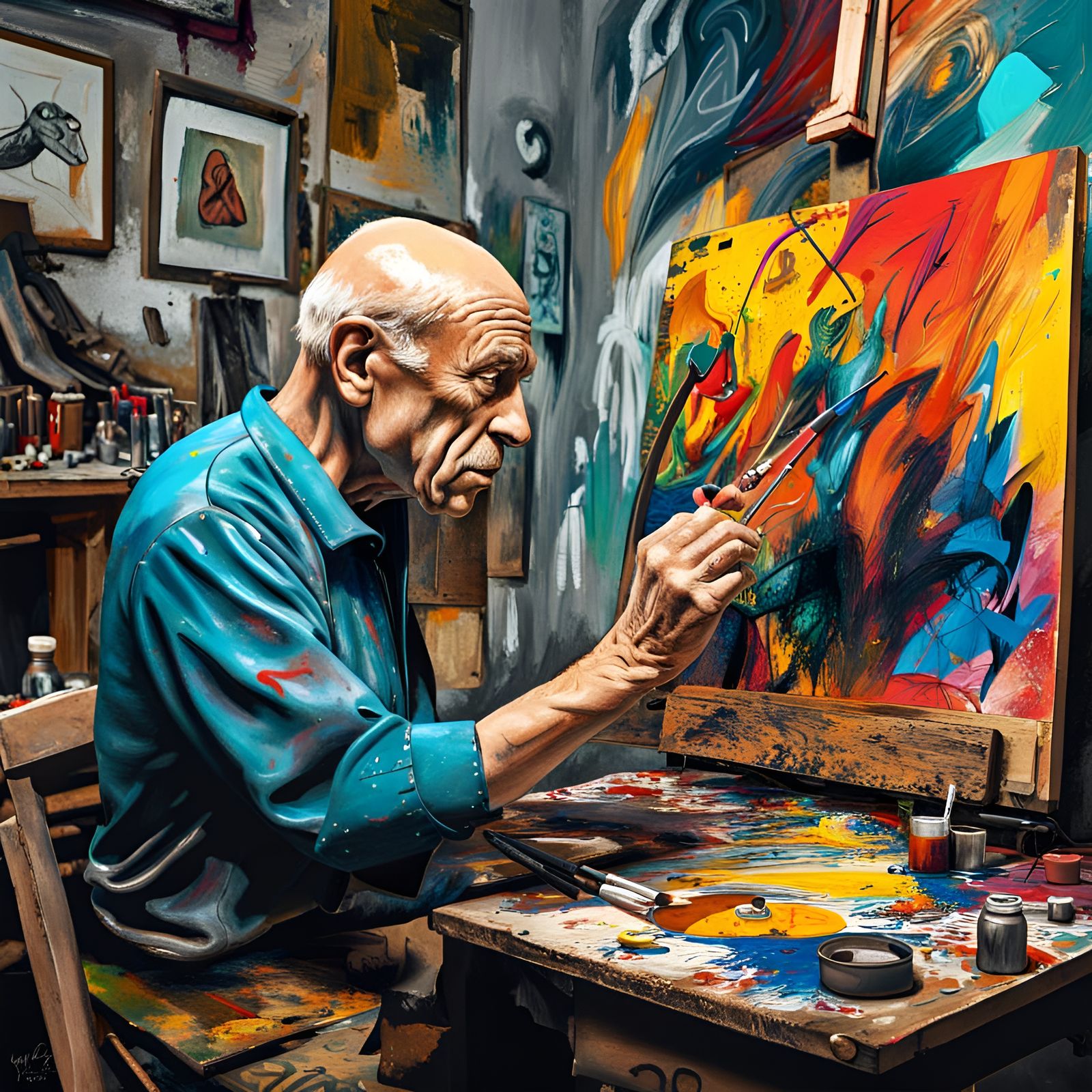 Picasso in Studio: Van Gogh Style Graffiti Art