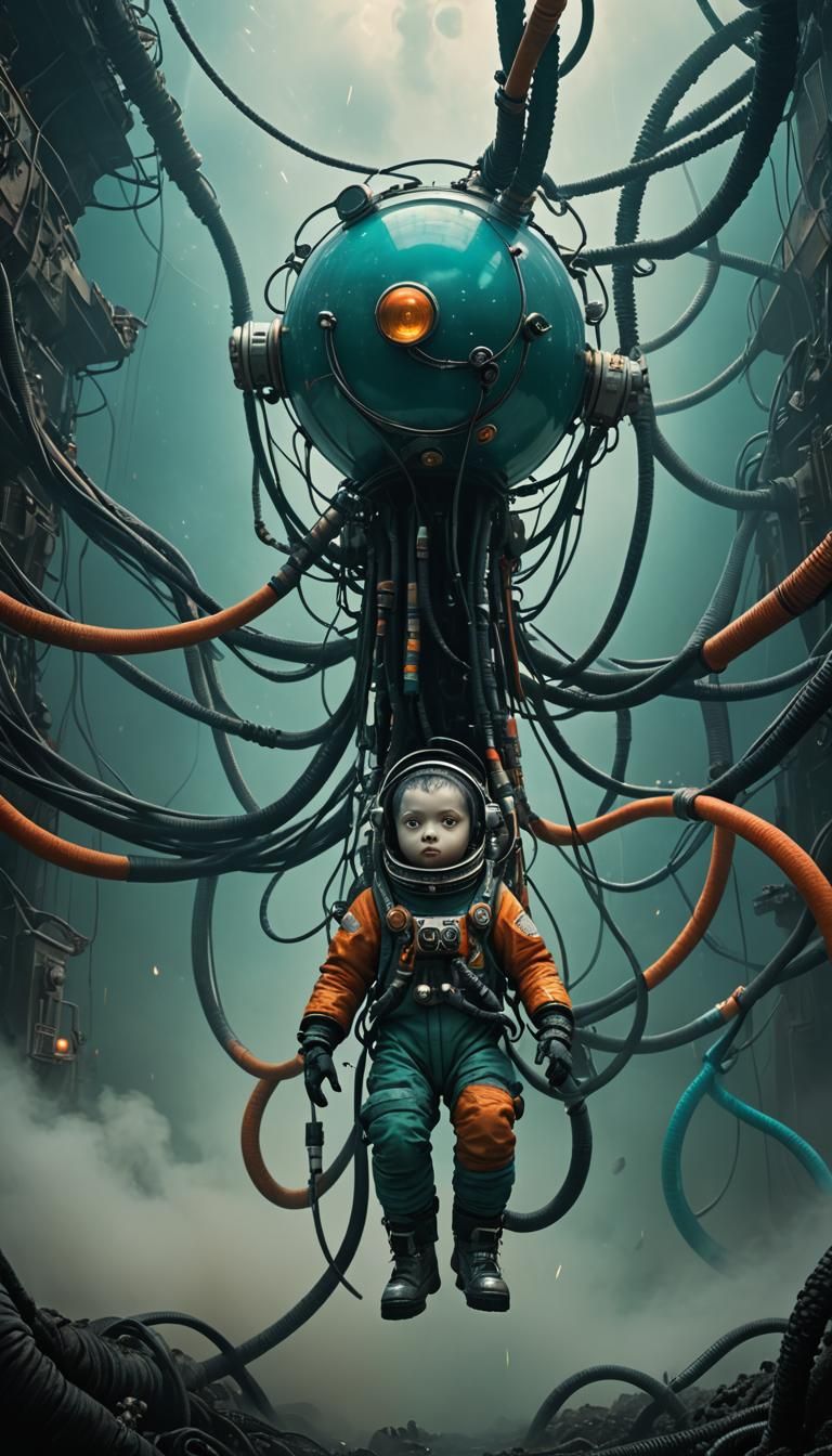 Surreal Cosmic Baby Floating in Space