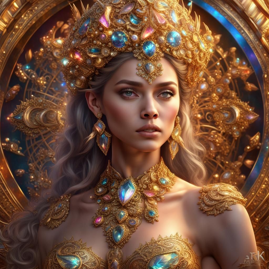 Empowered Woman on Diamond Throne in Hyperrealism