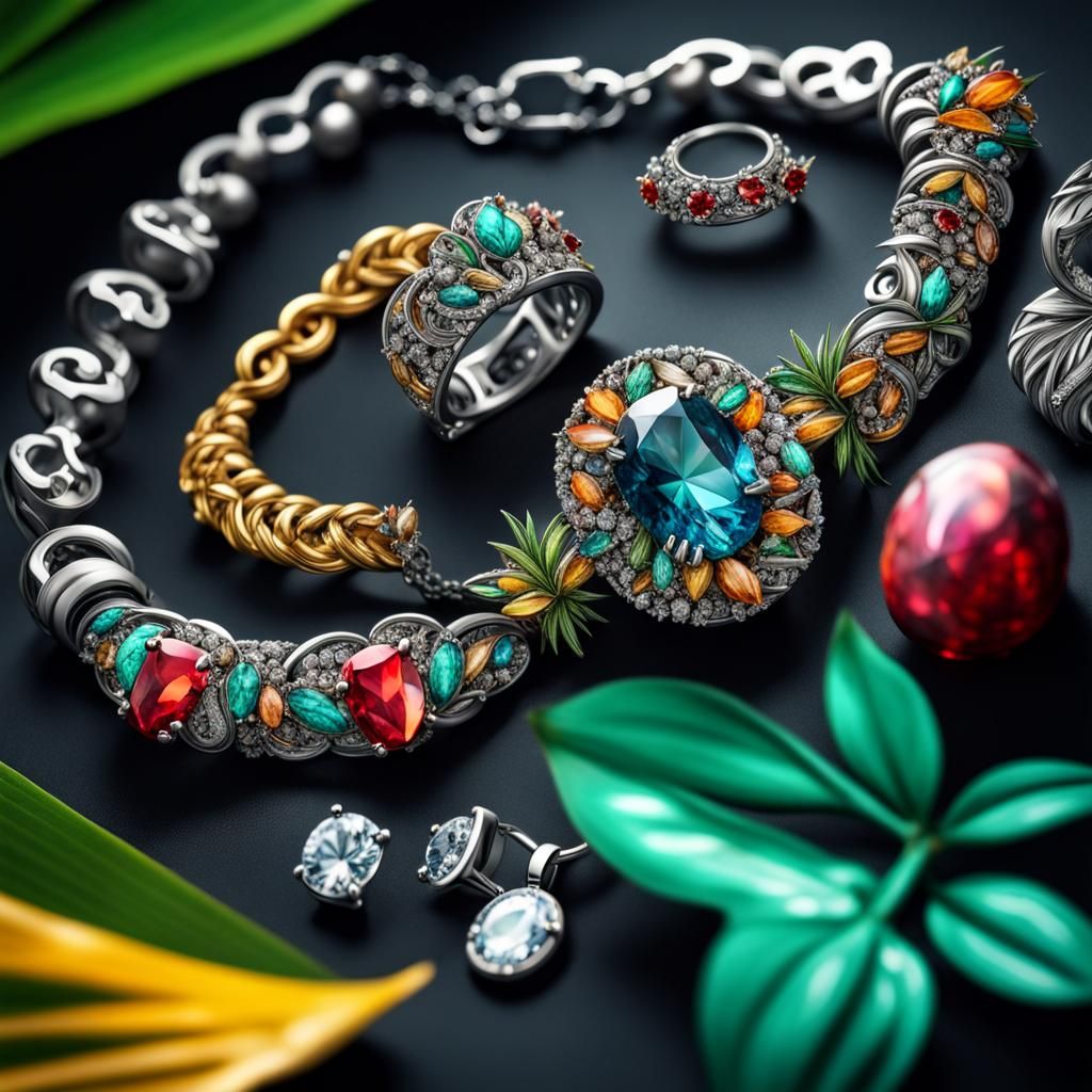 Tropical Graffiti Jewelry with Gems in HDR