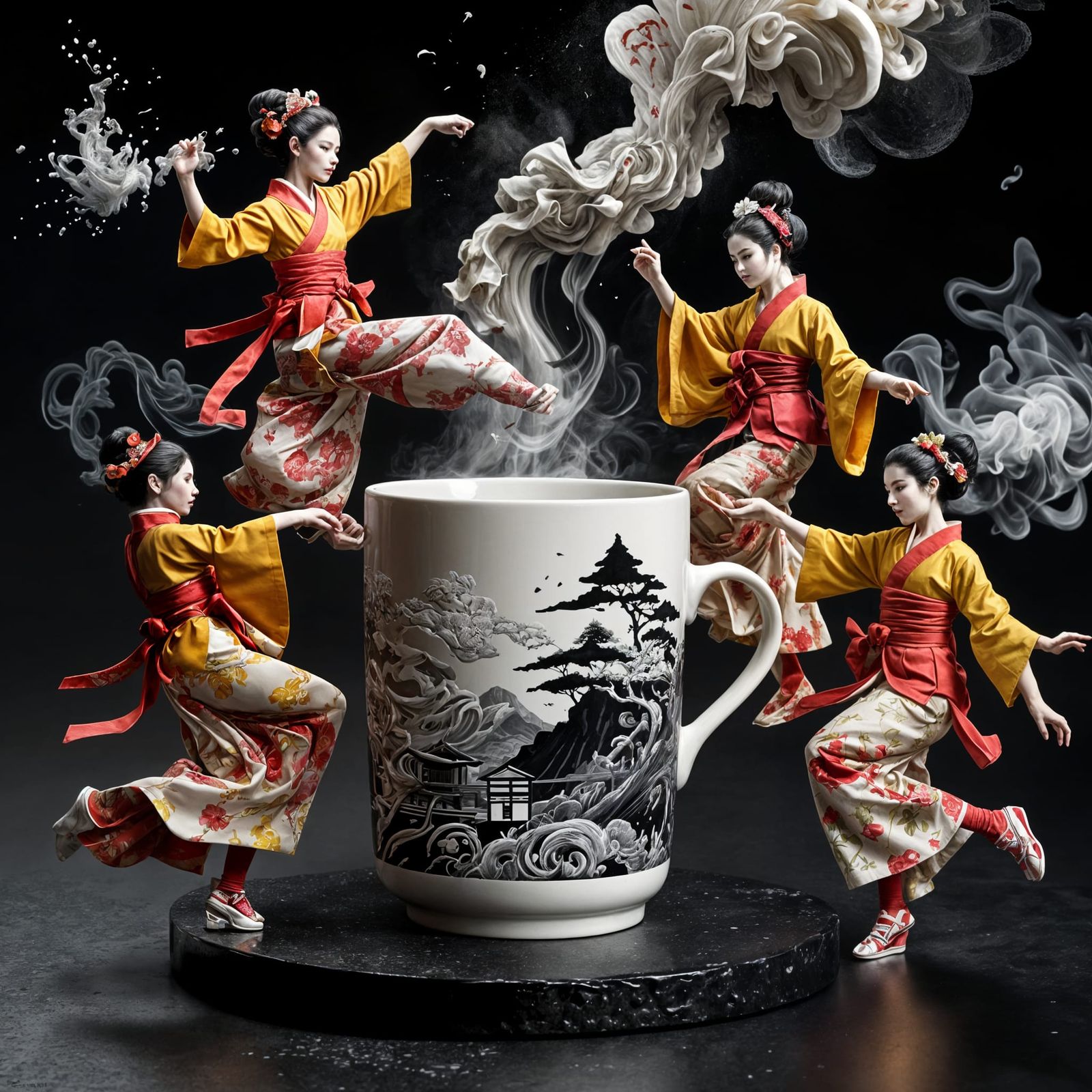 Geishas Tea Dance in Art Nouveau Style
