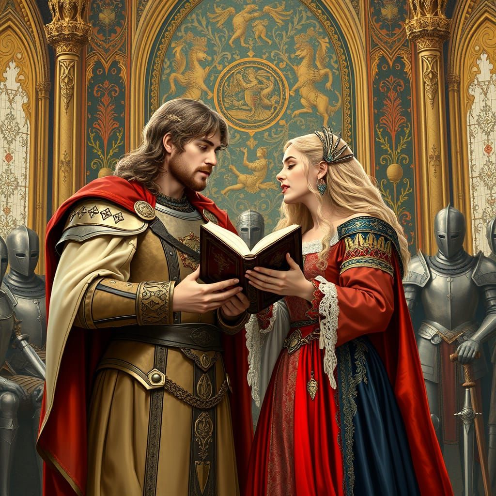 King Arthur and Guinevere Sing at Camelot in Pre-Raphaelite ...