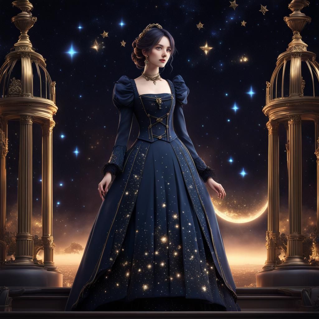 Victorian Galaxy Dress in Anime Style