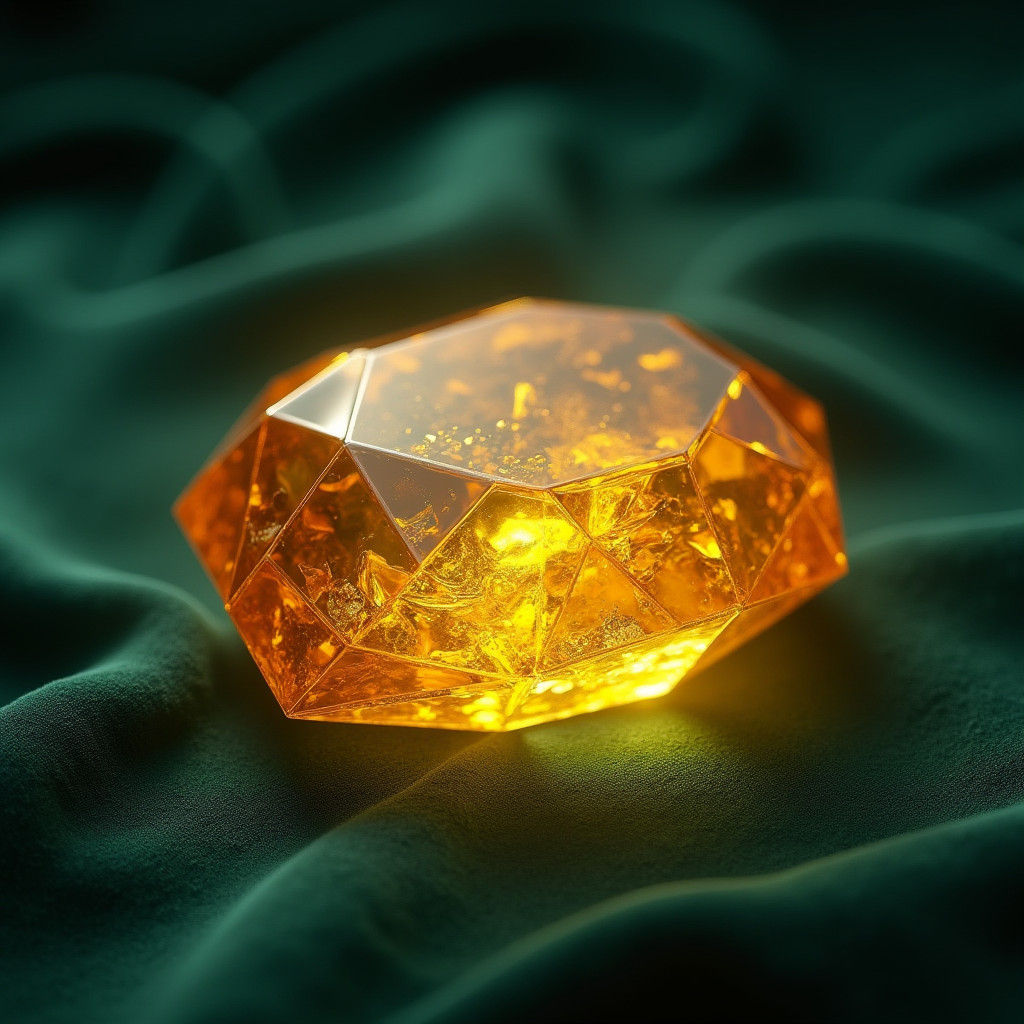 Glowing Citrine Gemstone on Velvet in Fantasy Art