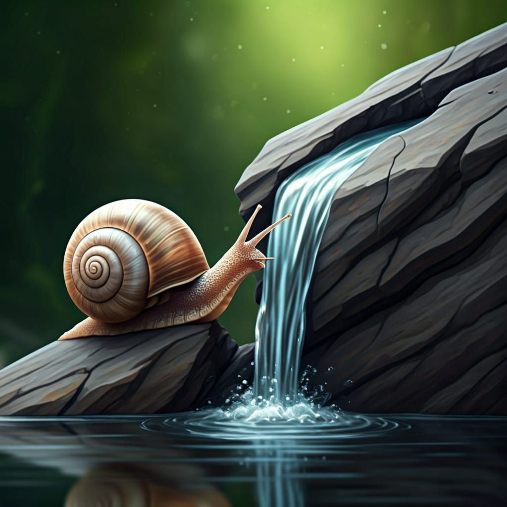 Contemplative Snail Examining Stone Crack Illustration