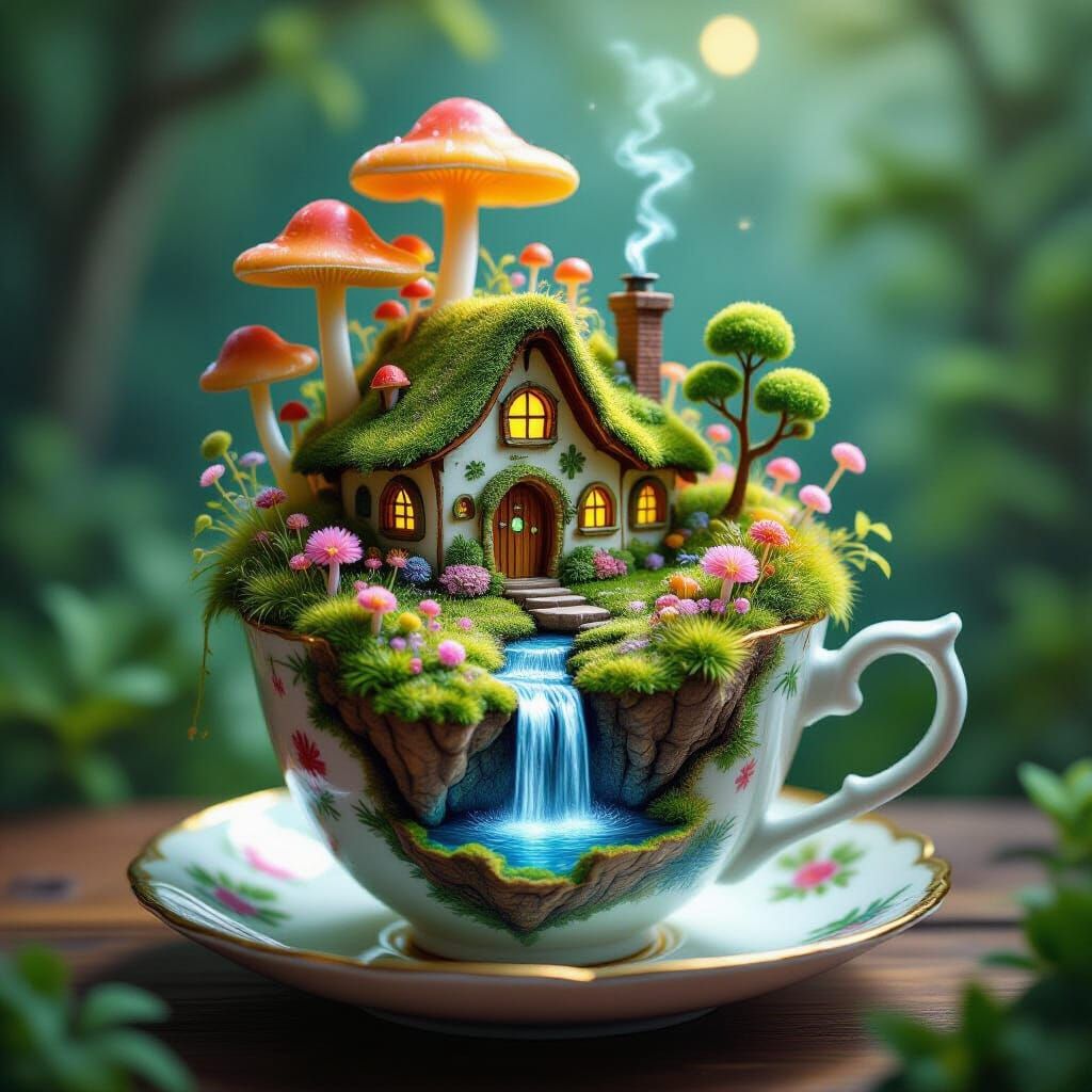 Enchanting Microbe Village in Kintsugi Teacup