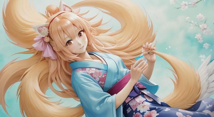 Fox Girl in Yukata: Watercolor Anime Key Visual