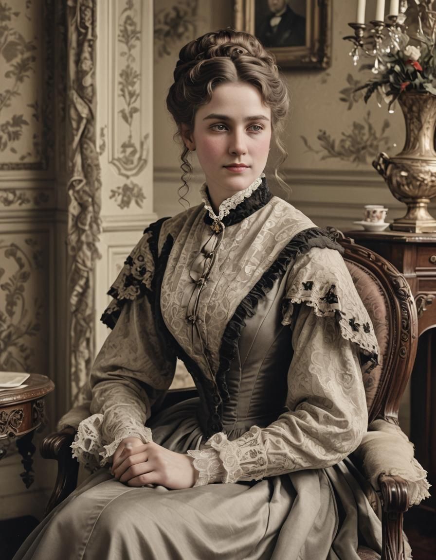 Elegant Young Woman in Victorian Winter Parlor