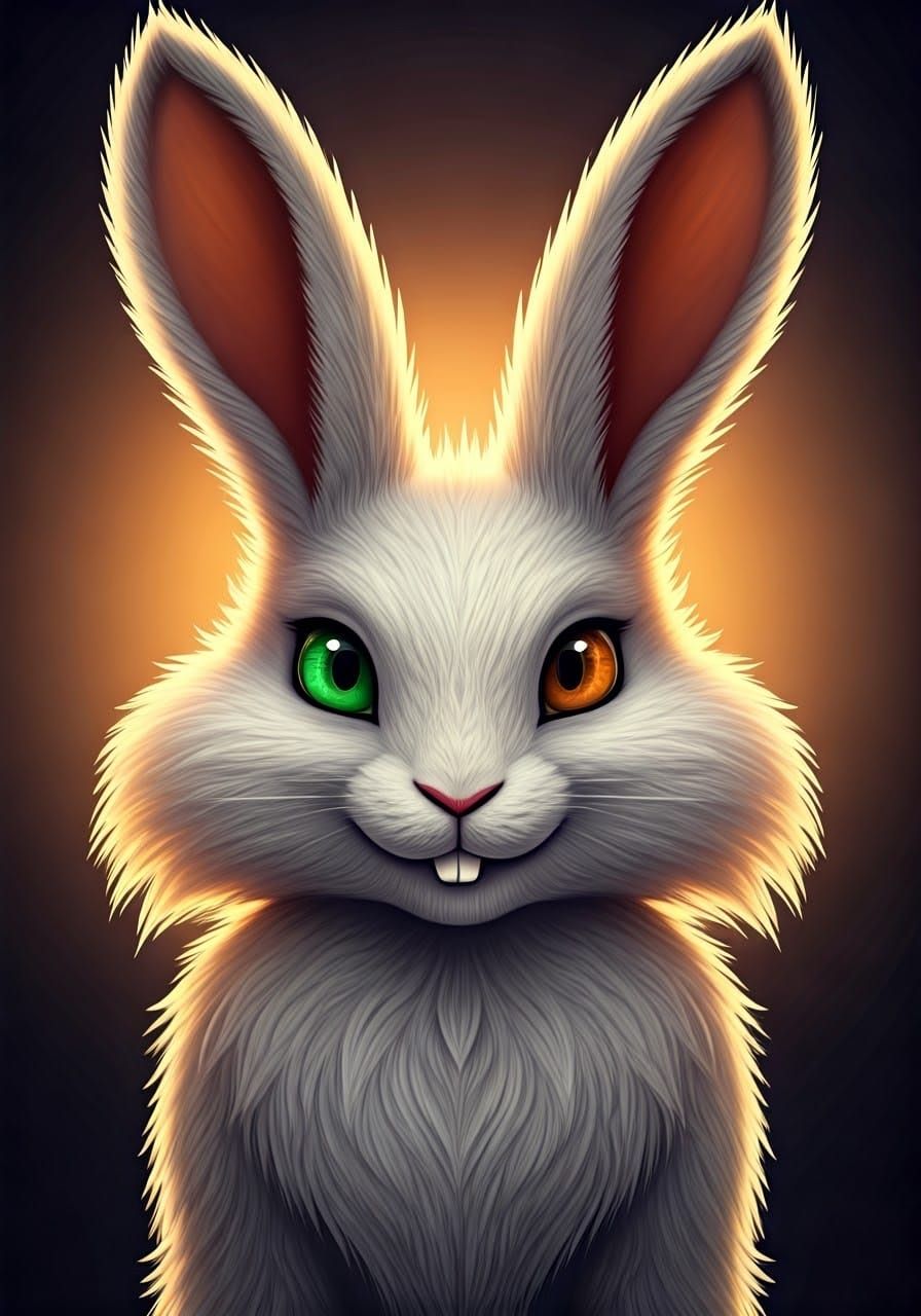 Whimsical Cartoon Rabbit in High-Contrast Digital Illustrati...