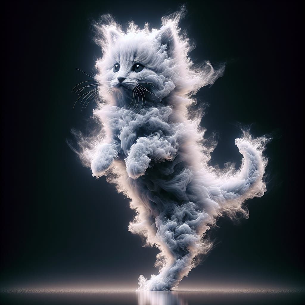 Ethereal Kitten Crafted from Smoke and Ice Dancing