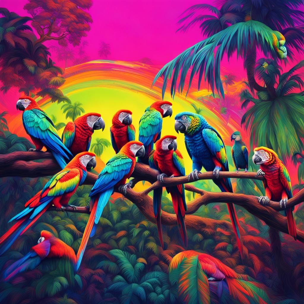 Topsy-Turvy Amazon Jungle in Synthwave Retro Style