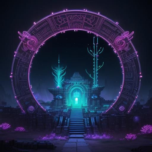 Aztec Cyborg Warrior in Bioluminescent Sci-Fi Art