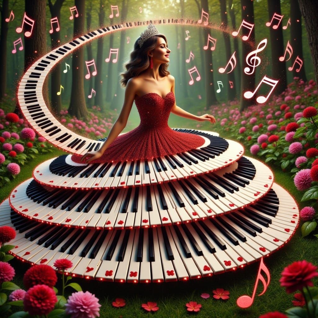Surreal Musical Queen in a Dress of Shimmering Xylophone Key...