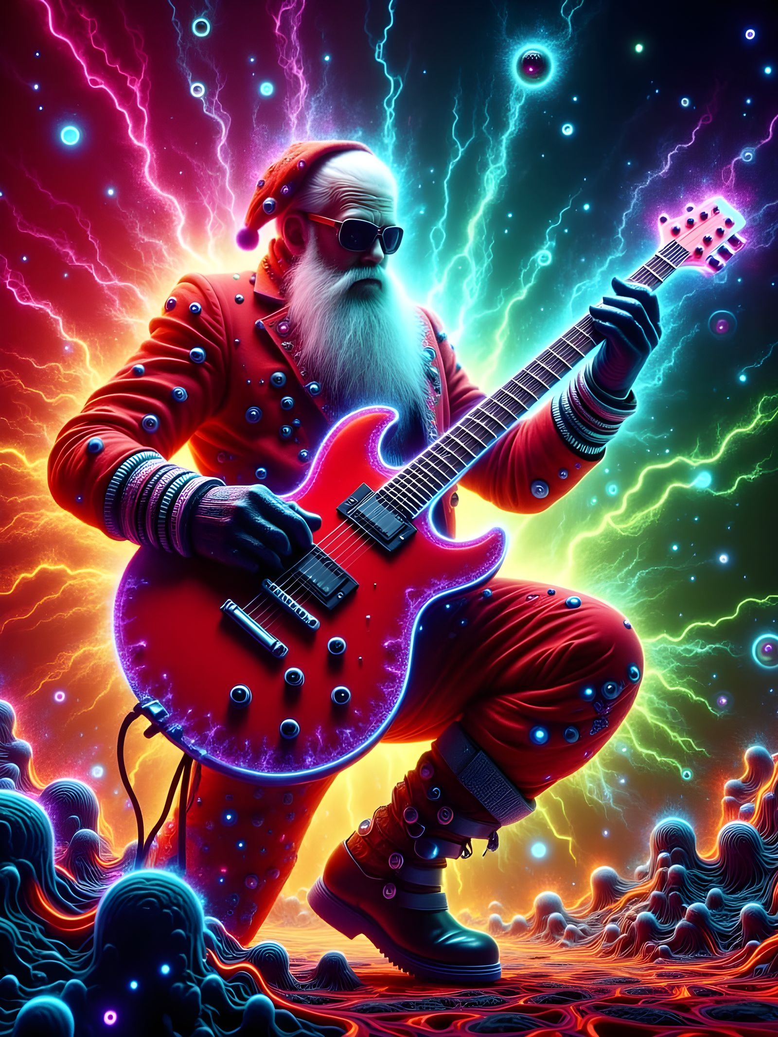 Rocking Out Christmas: Vibrant Psychedelic Santa