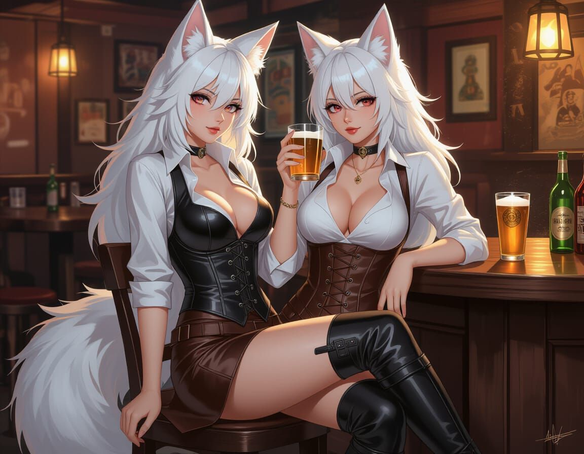 Kitsune Woman in Tavern, Concept Art Portrait