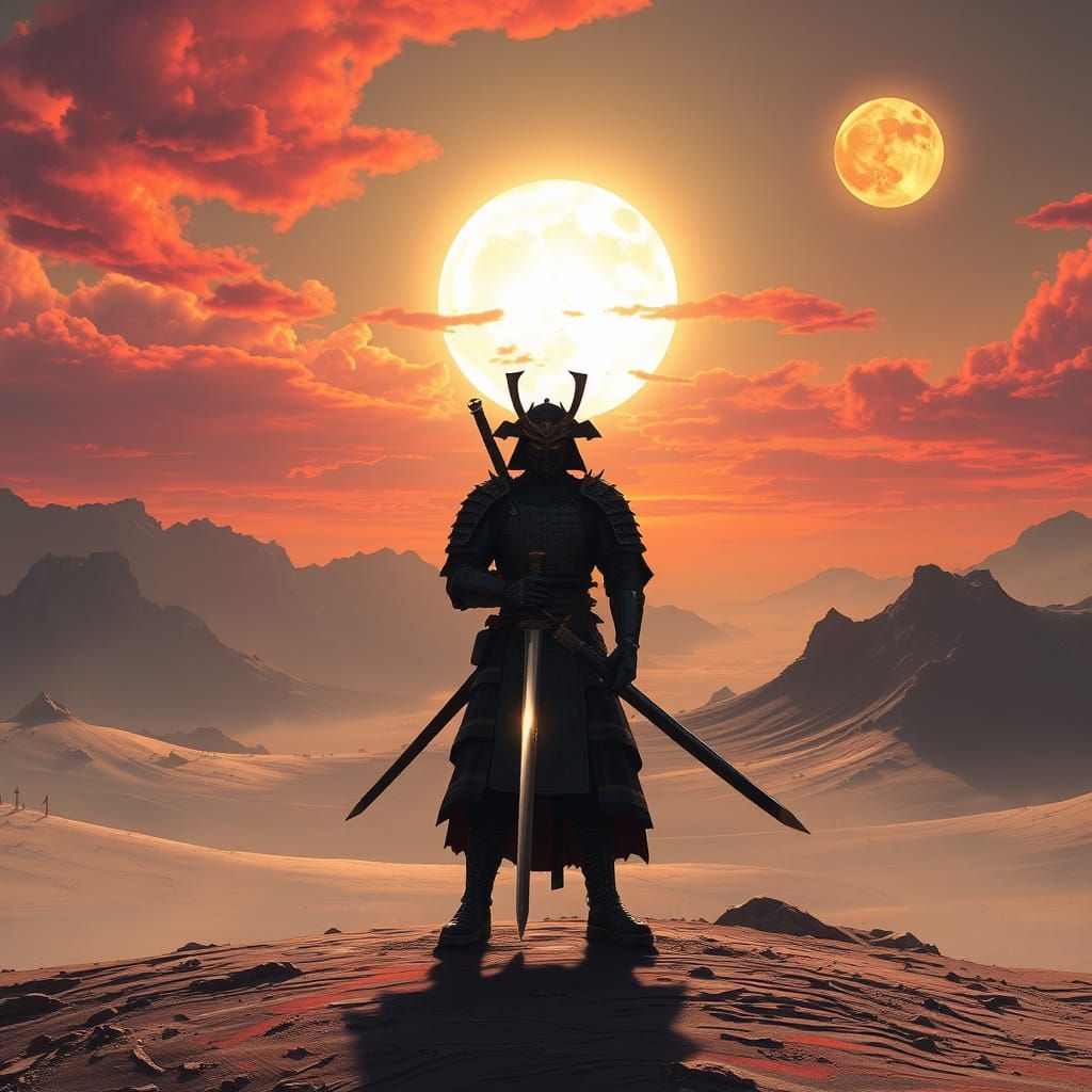 Stoic Samurai on Alien World Under Twin Suns