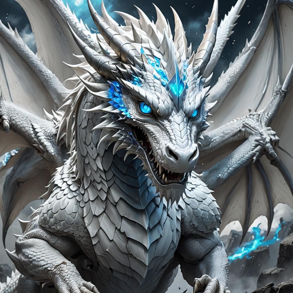 Majestic White Dragon with Blue Eyes in 3D Anime Art