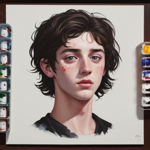 Detailed Gouache Painting of Josh O'Connor