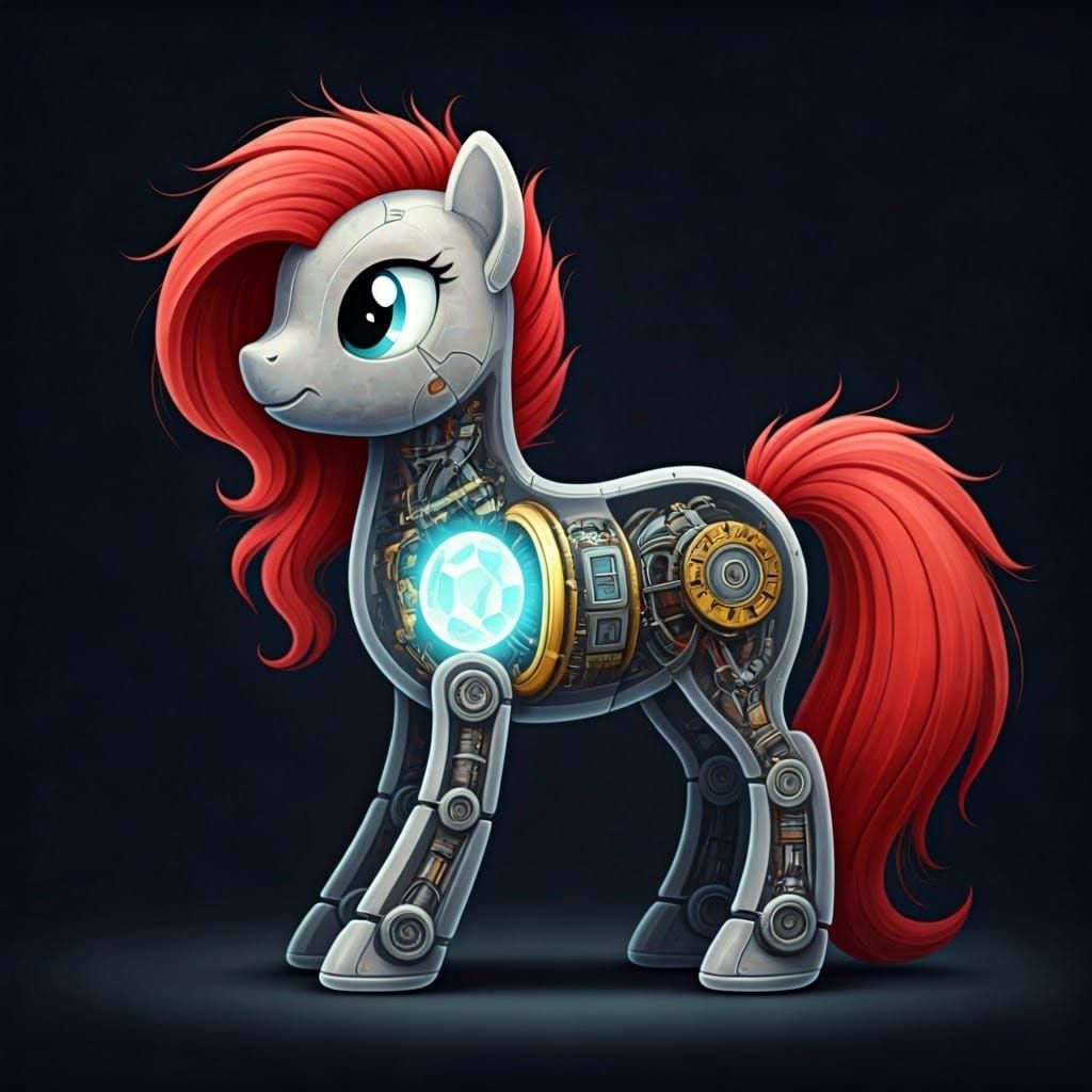Cutaway Digital Illustration of Robotic Plush Pony in Cyberp...