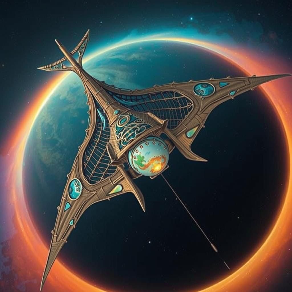 Wicker Spacecraft in Rainbow Nebula