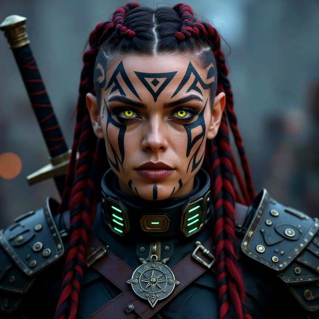 Cyberpunk Warrior with Glowing Sci-Fi Collar