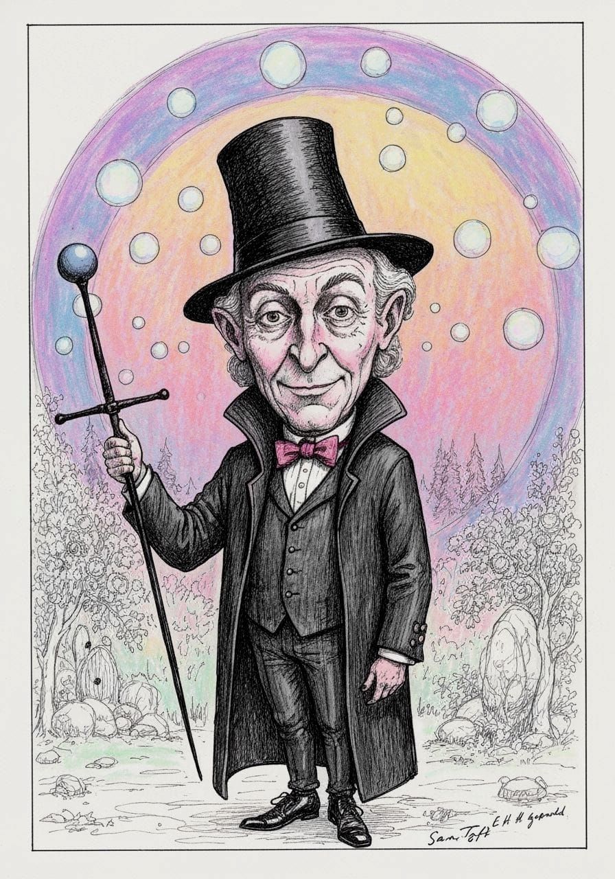 Whimsical Magician in Mystical Garden Sketch