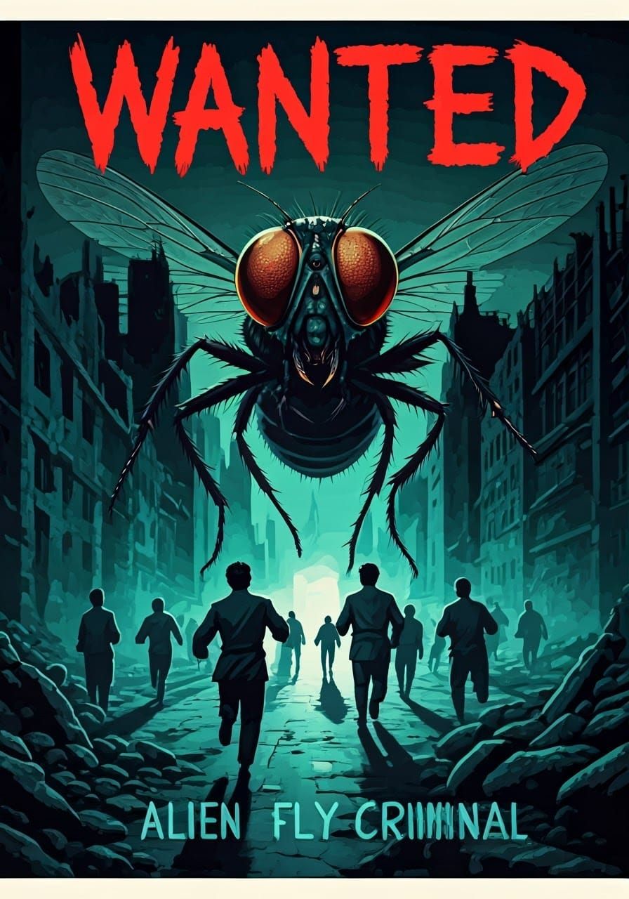 Vintage Sci-Fi Wanted Poster: Alien Fly Criminal