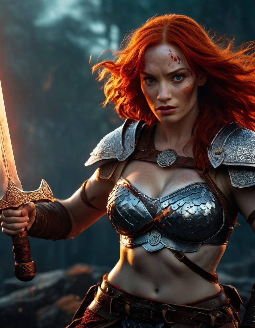 Red Sonja: Barbarian Warrior in Comic Book Art Style