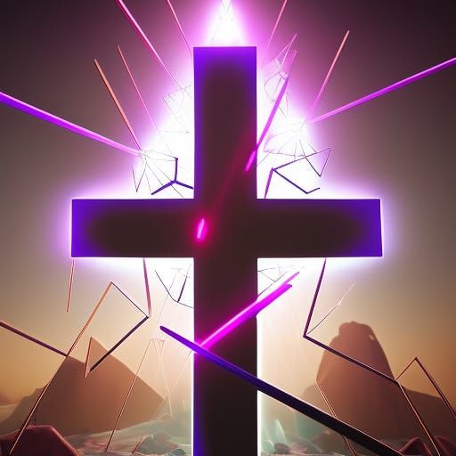 Pink Cross and Octahedron in 3D Cinematic Style