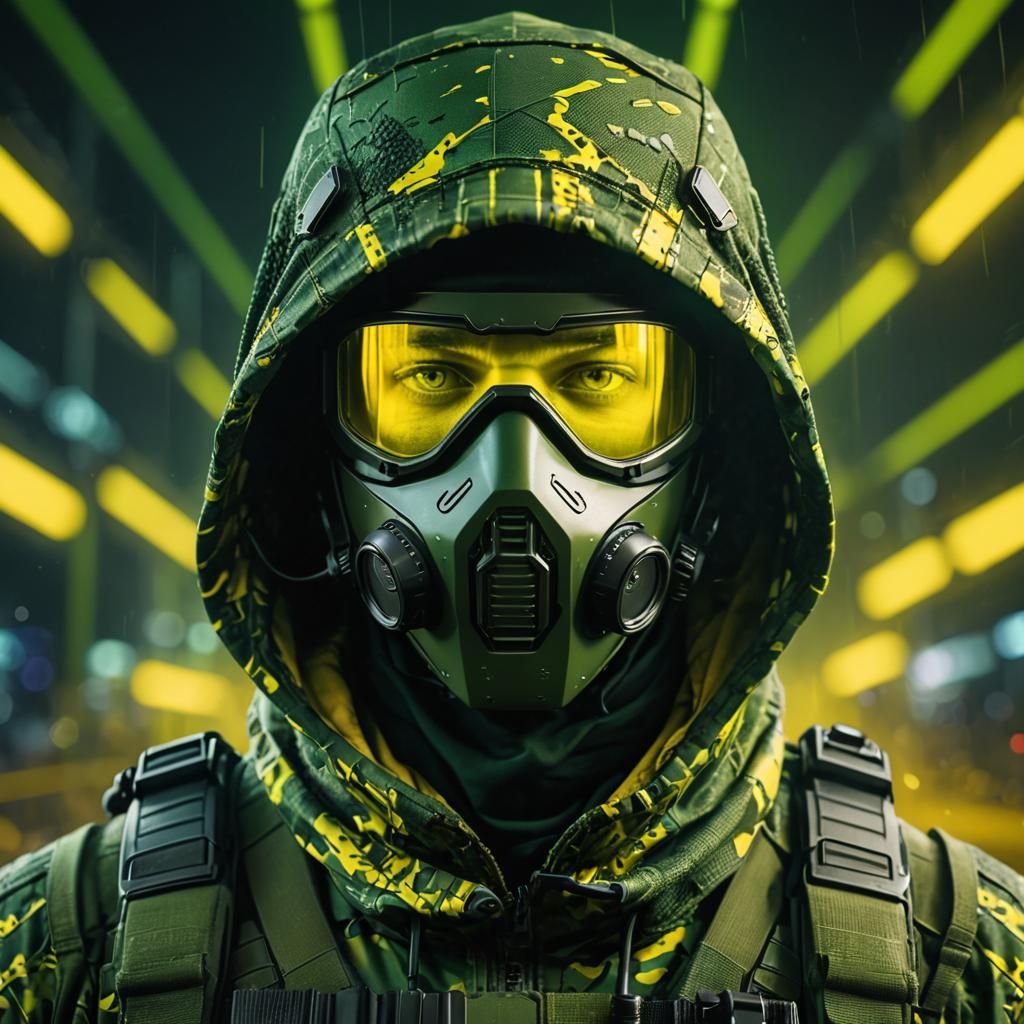 Futuristic Soldier in Night Vision Goggles Portrait