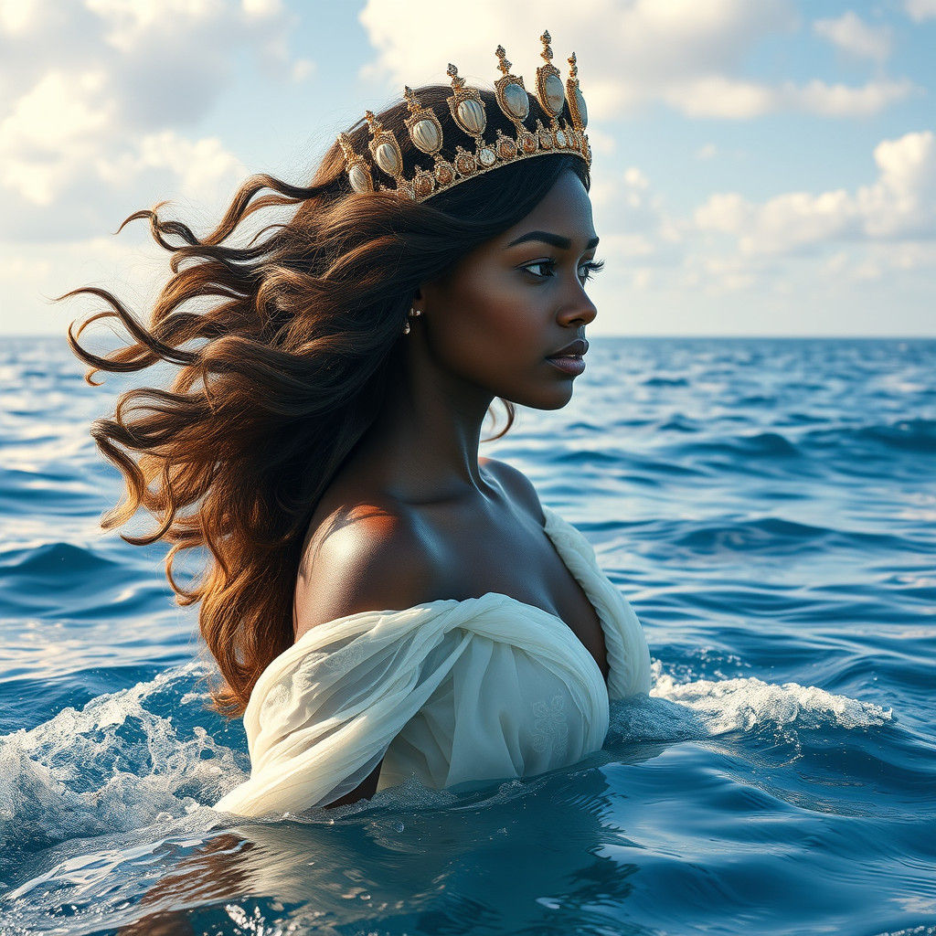 Majestic African Sea Goddess in Hyperrealistic Style