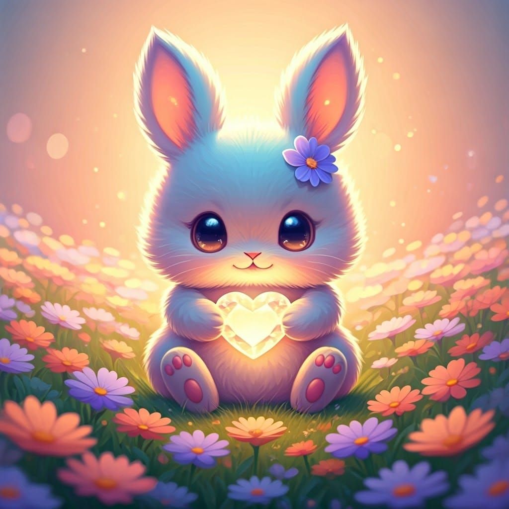 Whimsical Pastel Rabbit in Enchanted Garden